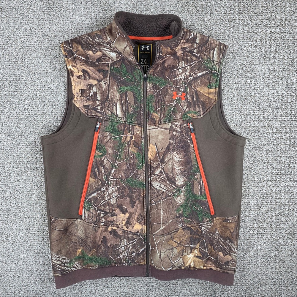 Under Armour UA Storm Camo Hunting Vest Mens 2XL Realtree Xtra Fleece Brown
